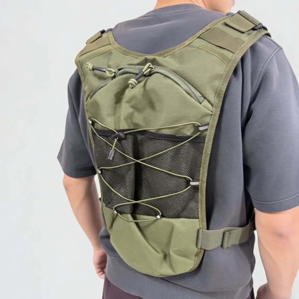 Reflective Bungee Wilderness Chest Rig Earphone Cross Port Breathable Mesh Back Running Vest Pack Multi Zipper Pockets