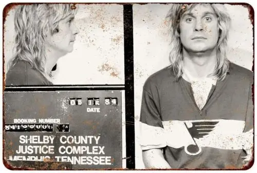 1w,Metal Sign  1984 Ozzy Osbourne Mug Shot  Vintage Look Reproduction