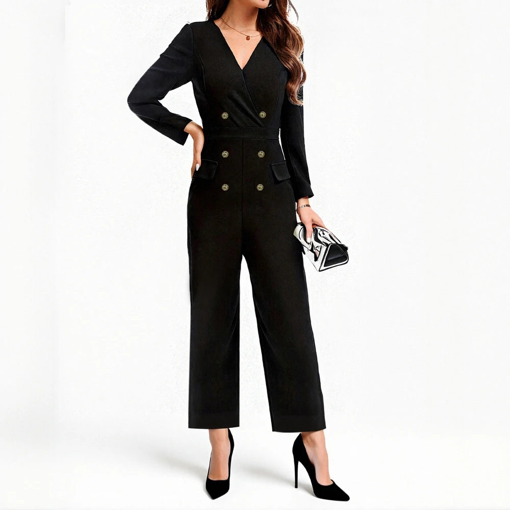 

Женские шикарные элегантные комбинезоны до щиколотки с длинными рукавами и воротником-стойкой, осенне-зимние модные простые комбинезоны для поездок на работу