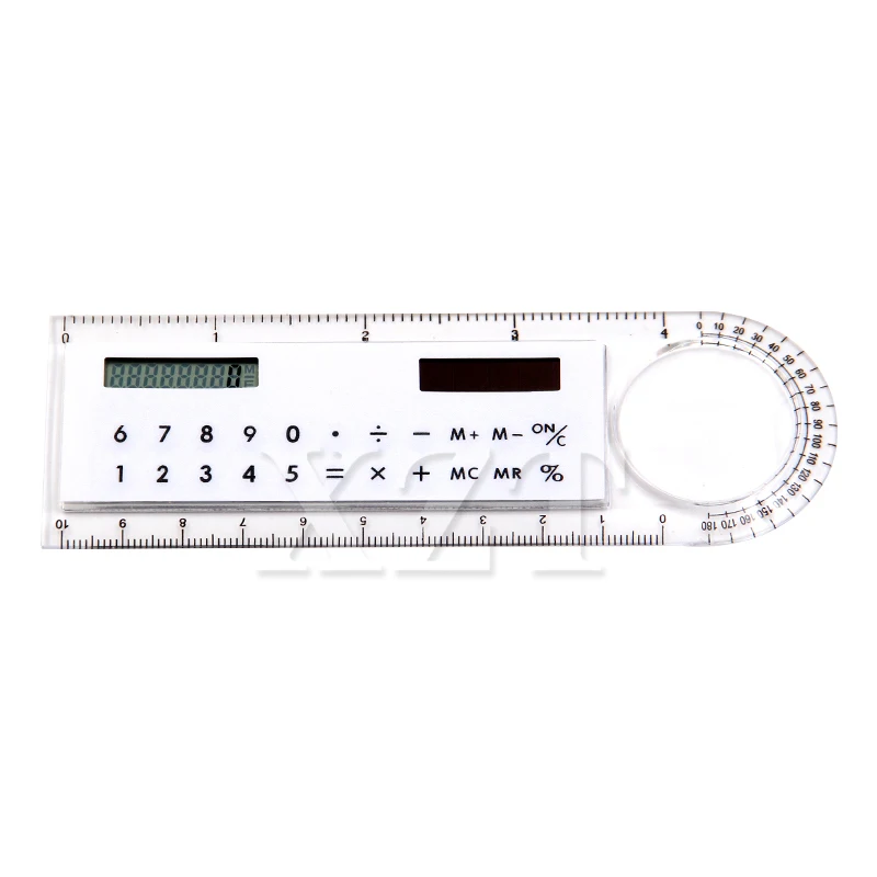 Mini Multifunctional Solar Transparent Ruler with Scientific Calculator 3 In1 with Magnifier Student School Office Supplies