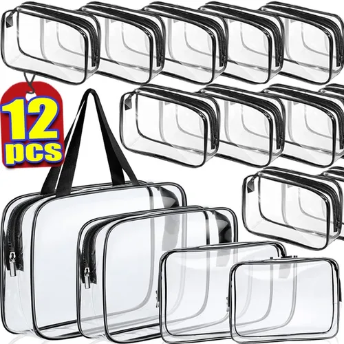 Juego de organizador de cosméticos de PVC transparente, estuches de aseo de viaje transparentes para herramientas de maquillaje, almacenamiento de belleza, 1/12 Uds.