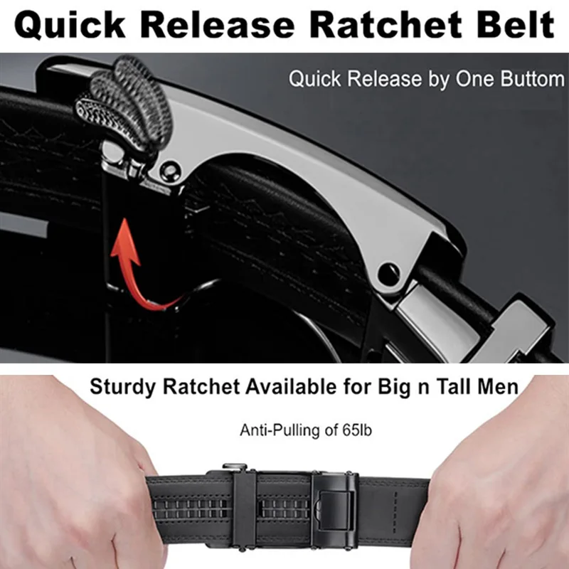 Men Genuine Leather Belt Simple Buckle Design Automatic Ratchet Belt Adjustable Belt