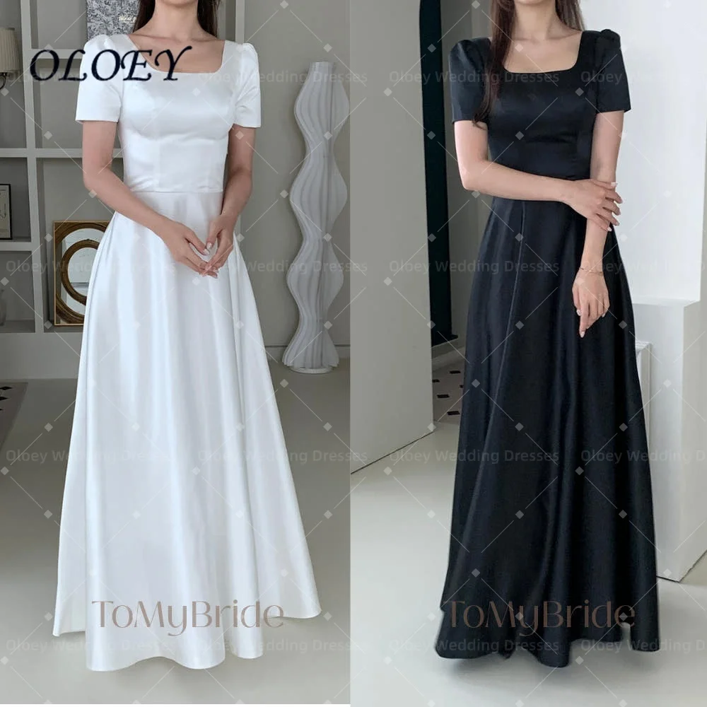 Oloey Customized 2027 Minimalist Square Neck Satin Bridesmaid Dress Short Sleeve A Line Civil Wedding Party Gown Custom Size