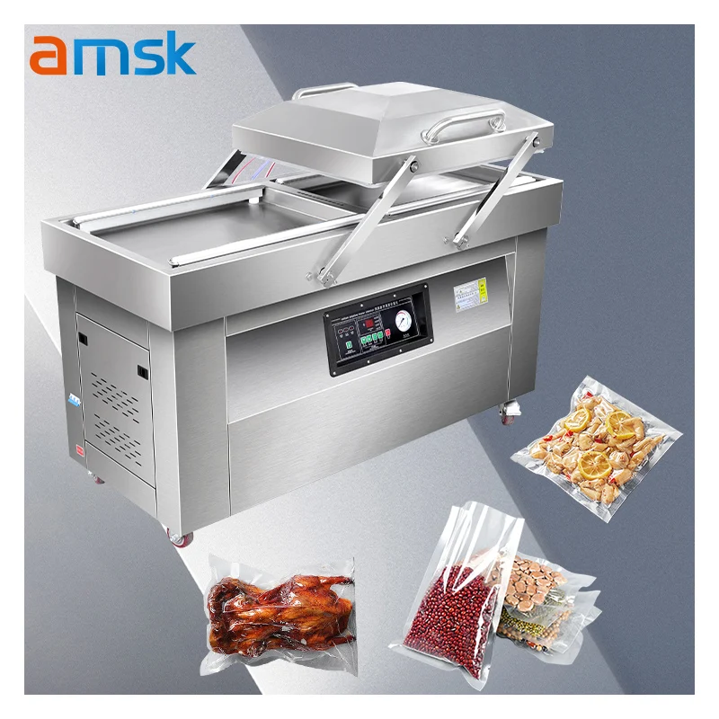 Double Chamber Vacuum Sealer Groove Large Commercial Vacuum Sealing  Meat Fruit Seafood  Vacuum Packaging Machine