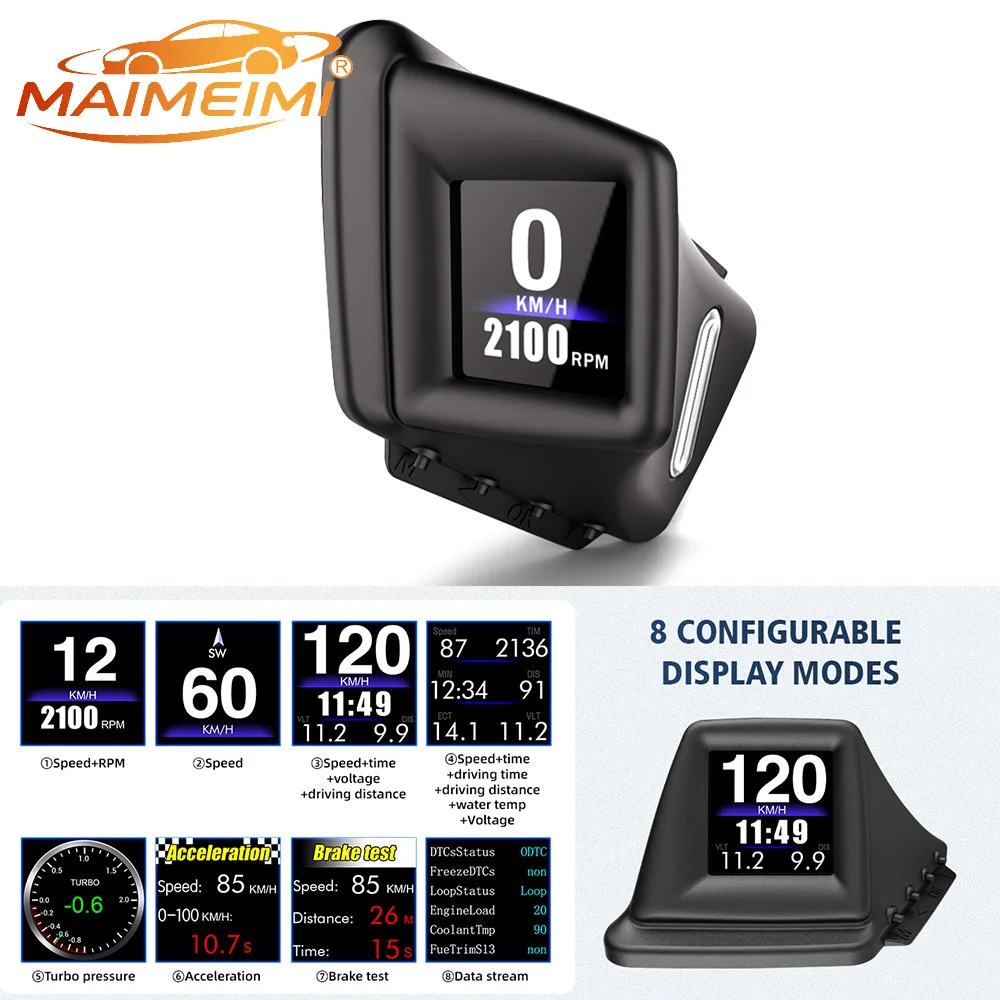 % OBD2+GPS Car Head Up Display HUD, Mini Digital Dashboard Speedometer RPM Meter, Water Temperature Voltage Overspeed Alarm