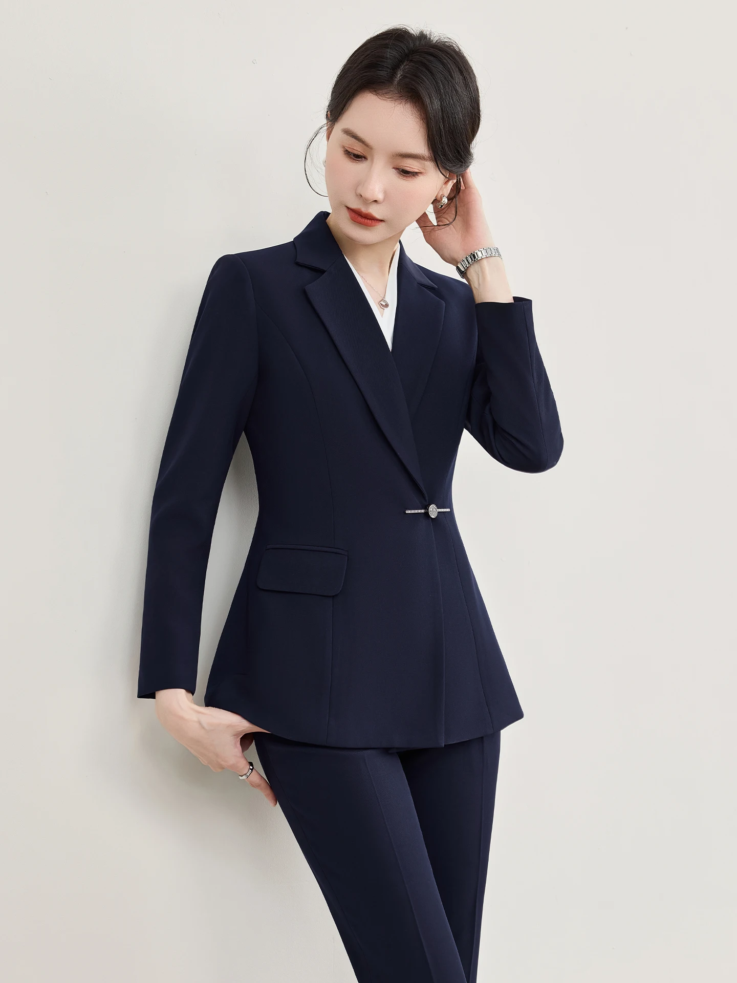 Elegant Black Suit Set Women's Design Business Formal Fitted Waist Workwear Commute Interview Office Fashion Polyester