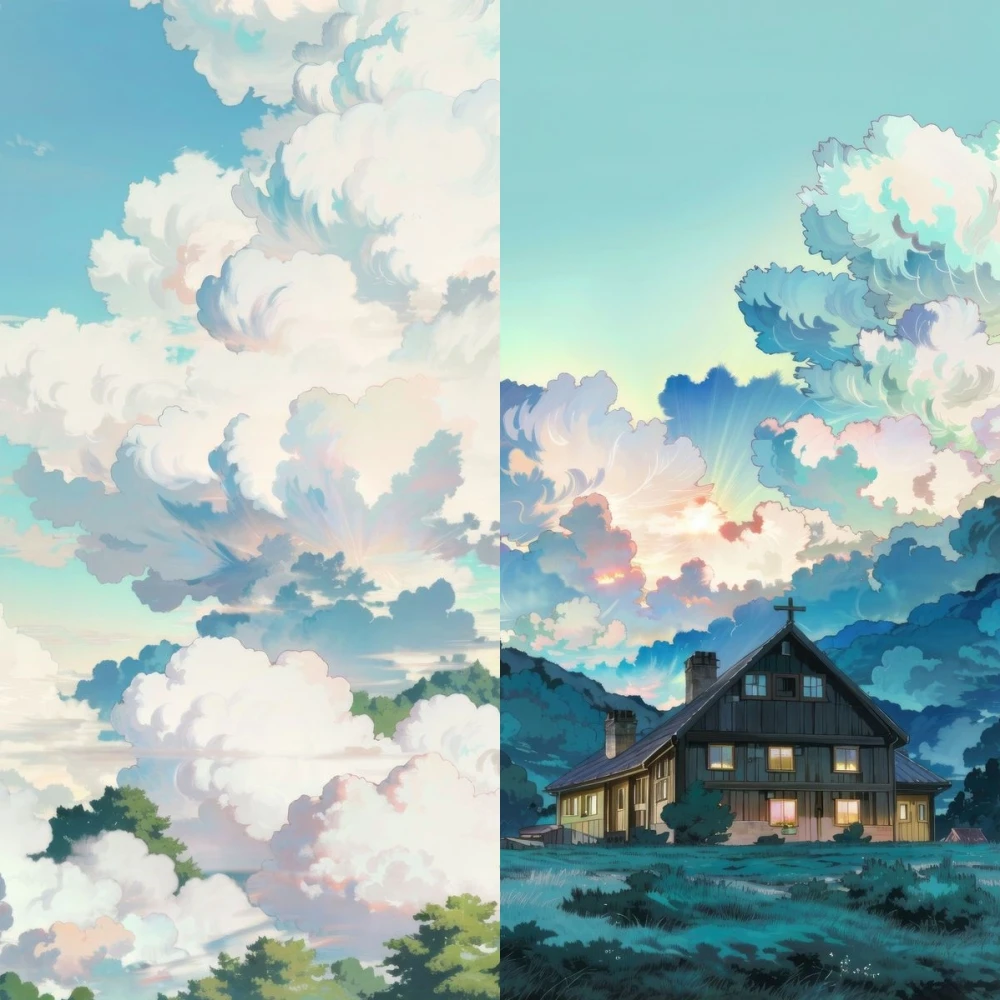 5D Anime Scenery Diamond Painting White Clouds On The Grassland Full Rhinestone Mosaic Embroidery Cross Stitch Kit Home Decor