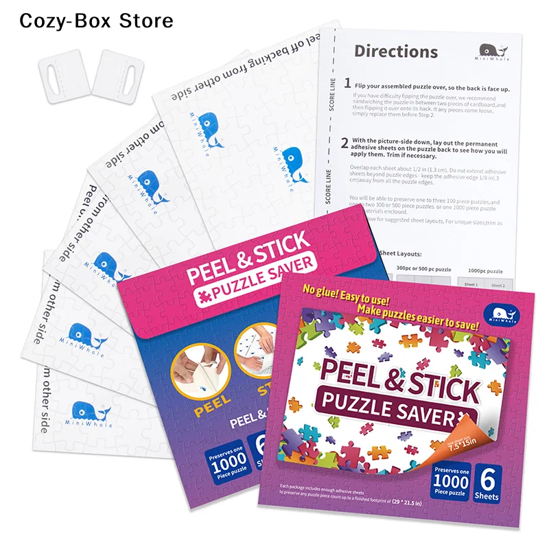 [ZY]Jigsaw Puzzle Saver Glue Sheets 6 Sheets Preserve 1000 PCS Puzzles Up To 29 X 21.5in With 2 Adhesive Wall Hangers[ZY]