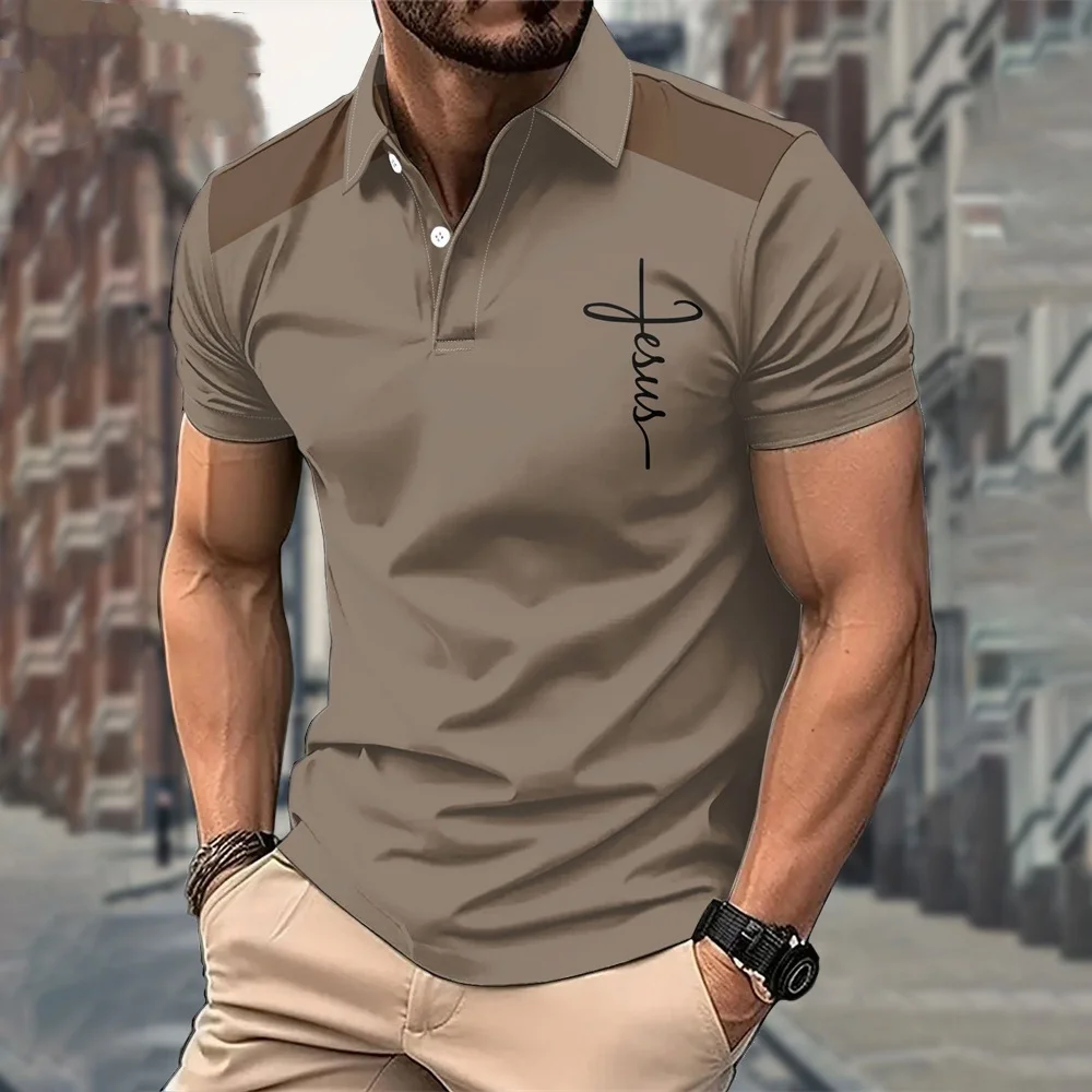 

Minimalist Colorblocked Graphic T-Shirt Men's Clothing Lapel Short Sleeve Tee Simple Breathable Polo Shirts for Men Business Top