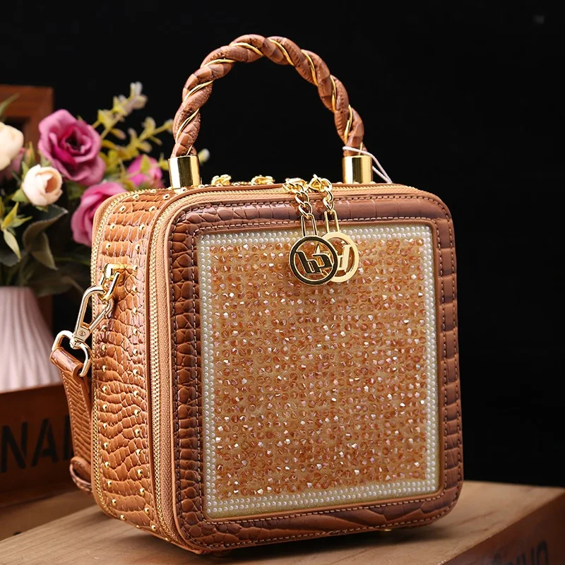 

Crossbody Diamond Bag Shoulder Woman Women Handbag New Messenger Y2k Female Fashion Composite Cowhide Clutche Retro