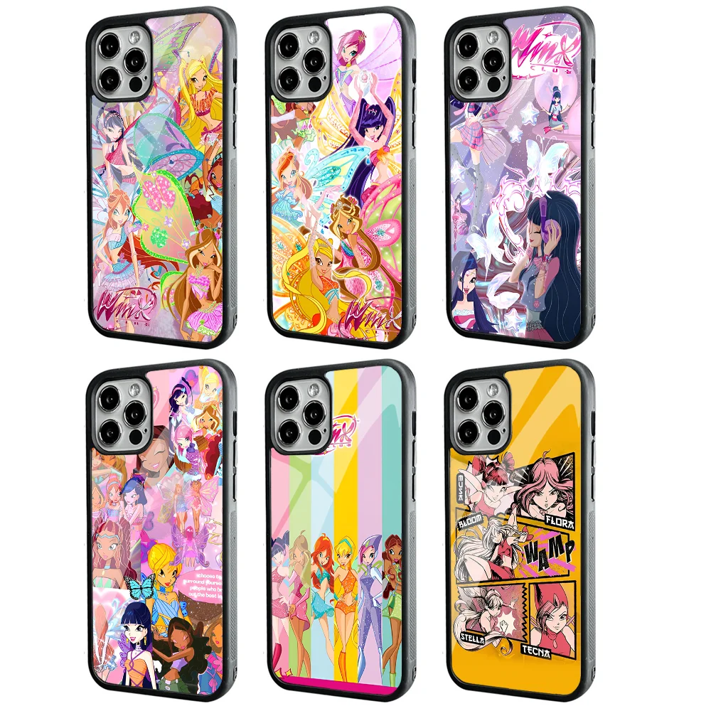 W-Winx Cartoon C-Club Phone Case For IPhone 11 12 13 14 15 Plus Pro Max Mirror Acrylic PC TPU Cover