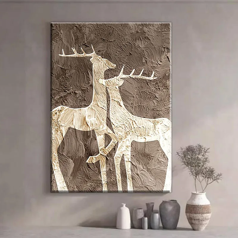 Textured Monochrome Deer Art Print - Minimalist Black & White Wall Decor for Living Room Bedroom, High-Quality Printed Poster, U