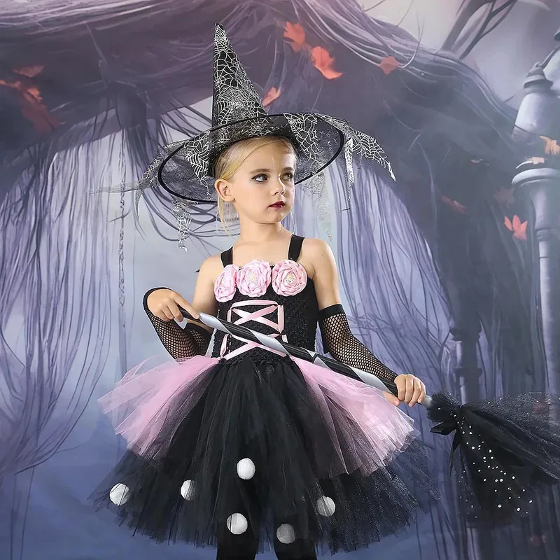 Magic Wizard cosplay costume Halloween party party witch tutu dress fluffy dress carnival children's birthday dress spider mesh