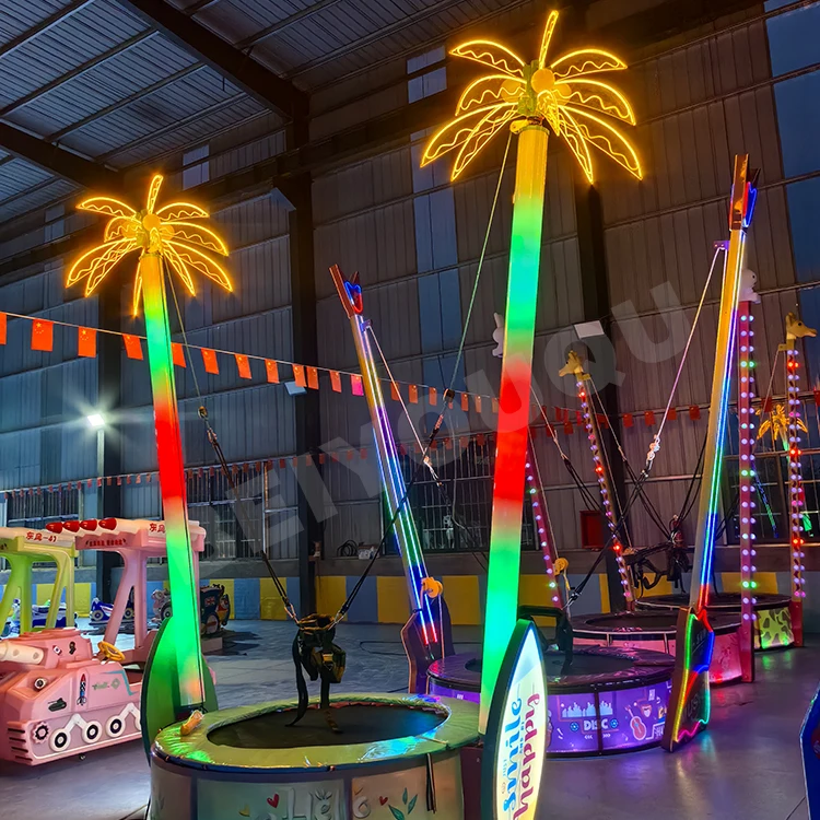 Factory Price Popular New Rides Amusement Park Equipment Round Single Person Jumping Bungy Bungee Trampoline With Colorful Light