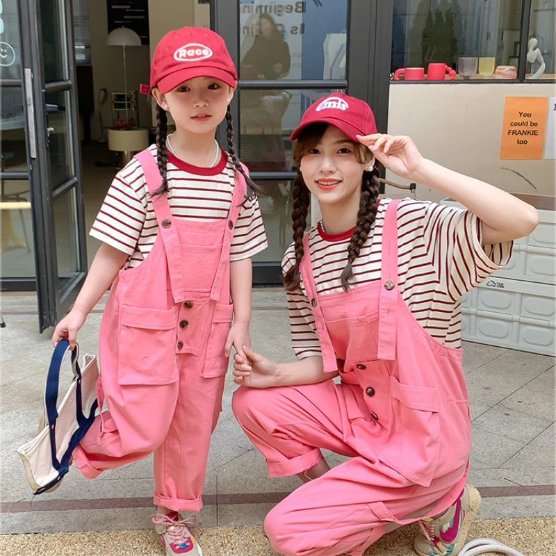 

2023 Mommy And Me Outfits Matching Sets Mother And Daughter Equal Clothes Women's Jumpsuit Baby Girl Boy t Shirts Overalls Suit