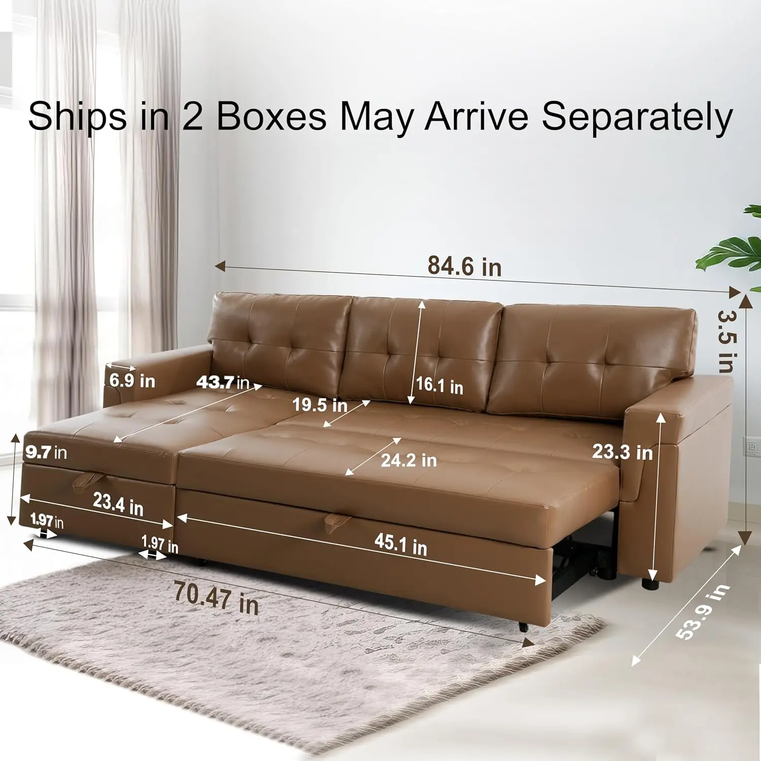 Transform Any Space: Sleeper Sectional Sofa with Convertible Sofa Bed & Inviting Chaise. Find Tranquil Comfort with Stress