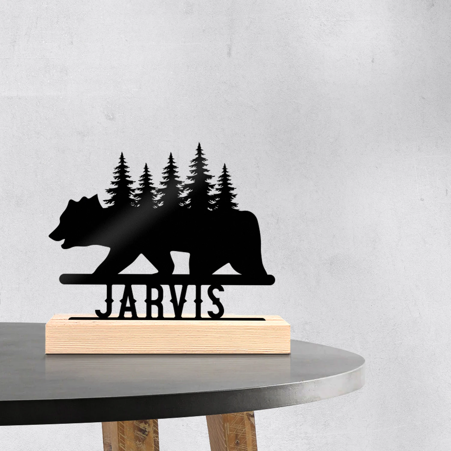 1pc Customizable Metal Desktop Ornaments Customizable Name Equipped with A Wooden Base Bar Decoration, Holiday Gifts