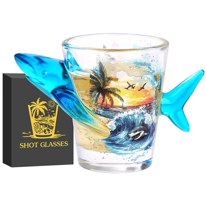 

50ml Ocean Series Glass Shot Glasses Blue Shark Decoration Wine Cup for Bar Beach Wedding Party Cocktail Whiskey Spirits Cup