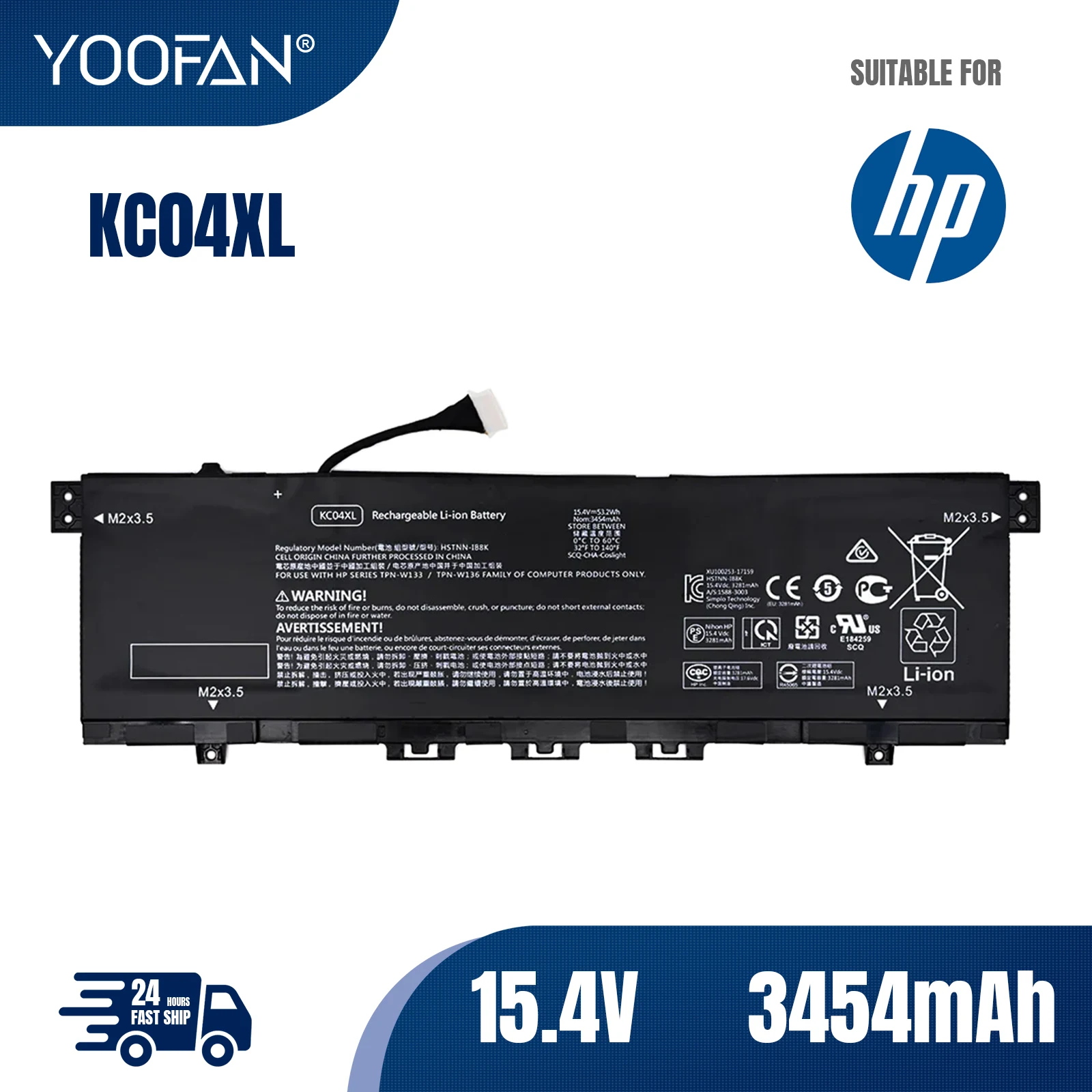 YOOFAN KC04XL Battery For HP Envy X360 13-AG 13-AQ 13-AH HQ-TRE TPN-W133 TPN-W136 HSTNN-DB8P 13-AH0016TX 15.4v/53.2Wh