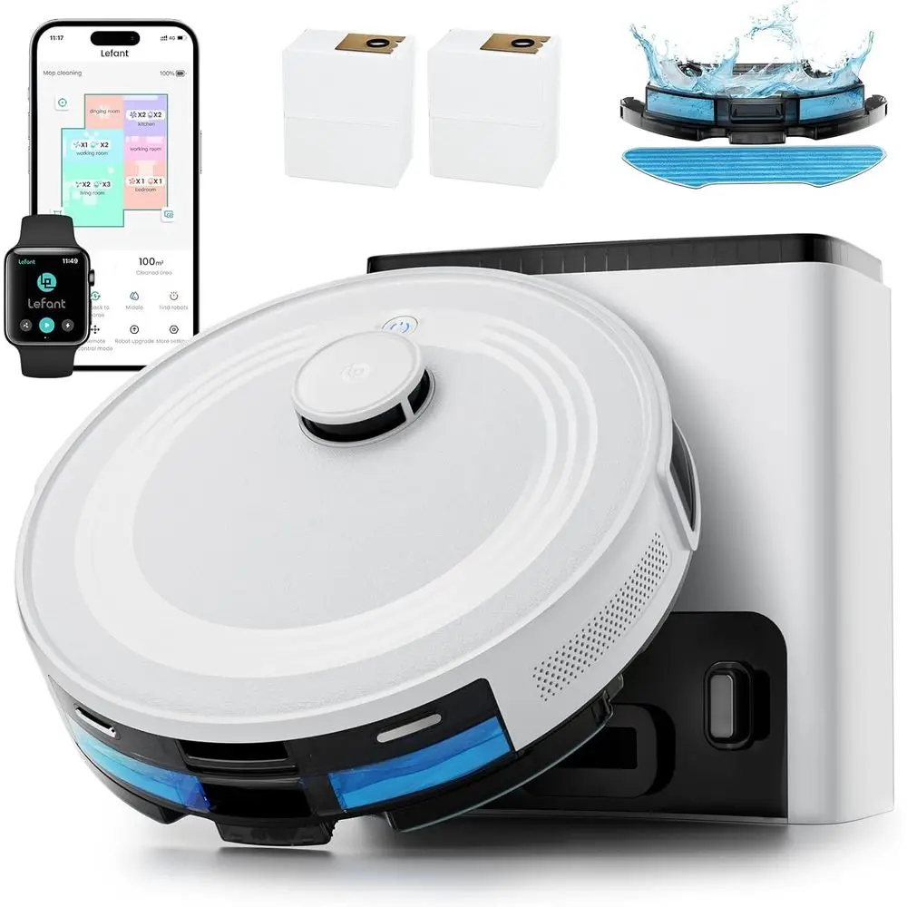 Smart Robot Vacuum and Mop: 75-Day Auto-Empty, 6000Pa Suction, Custom Cleaning, Mapping, 140 Min Run, Carpet Brush, 2.4G/5G Wi-F