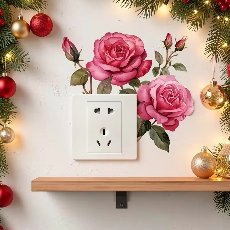 Bezaubernde rosa Blumen-Wandaufkleber - Wasserdichte PVC-Schalteraufkleber, geeignet für Schlafzimmer, Badezimmer, Wohnzimmer