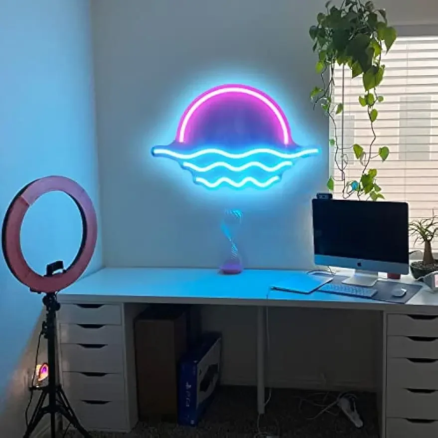 Sunrise Sunset Neon Sign Tropical Bedroom Decor Sunrise Neon Surf Room Decor Ocean Neon Sign for Bedroom Office Party Christmas