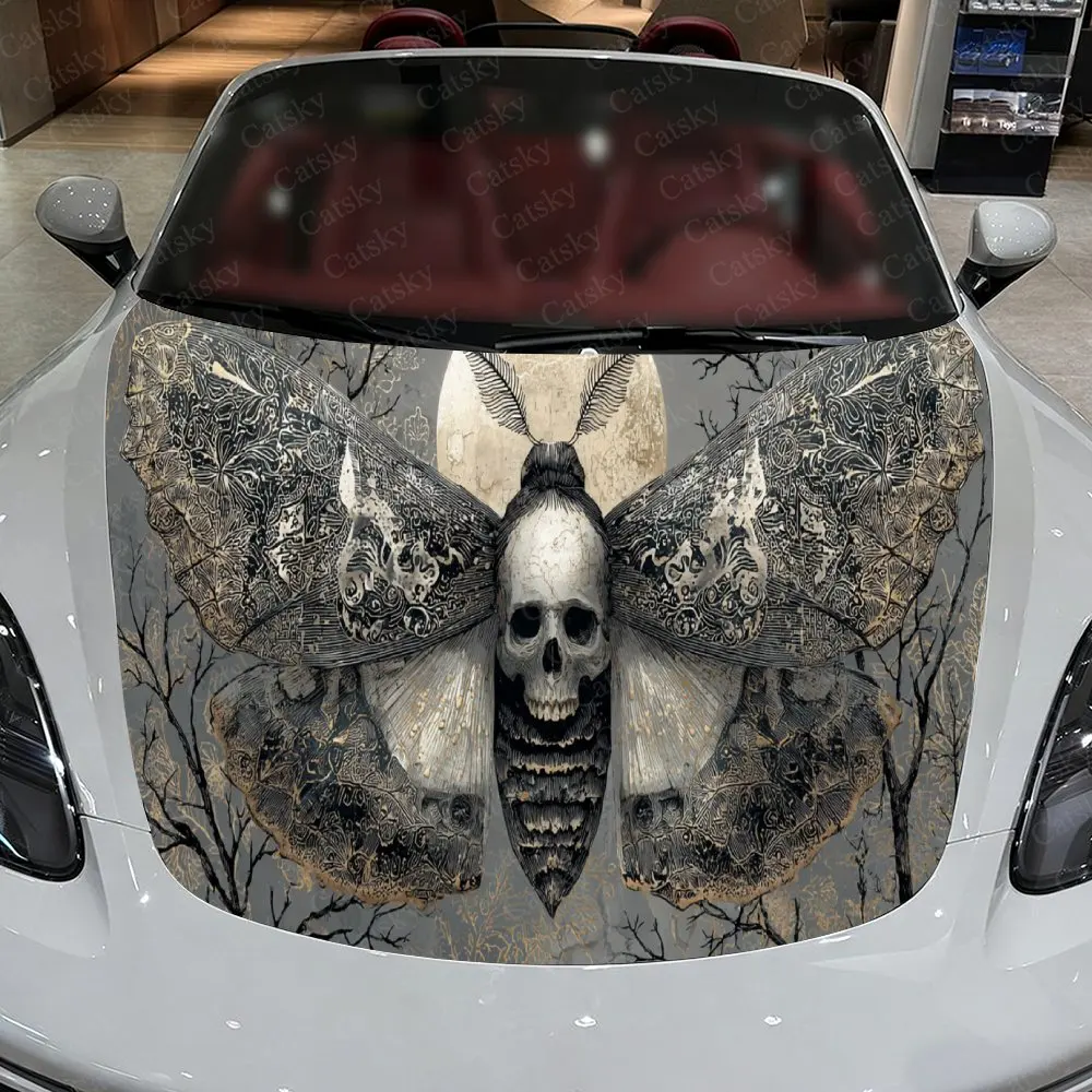 Pegatinas artísticas para capó de coche con calavera de mariposa vintage: envoltura de vinilo autoadhesiva, impermeable y duradera, decorar y proteger tu