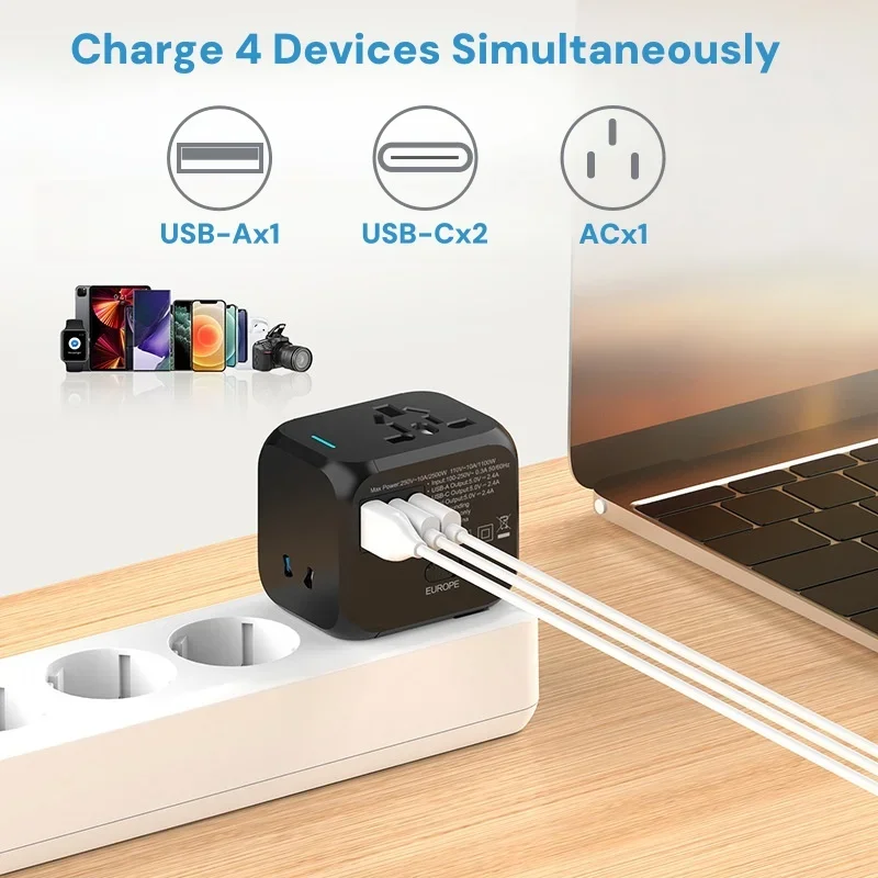Multi Plug 220v to 5v Outlet usb Type c Socket Multicontacto con usby Charger For EU/UK/USA Universal Travel Adapter
