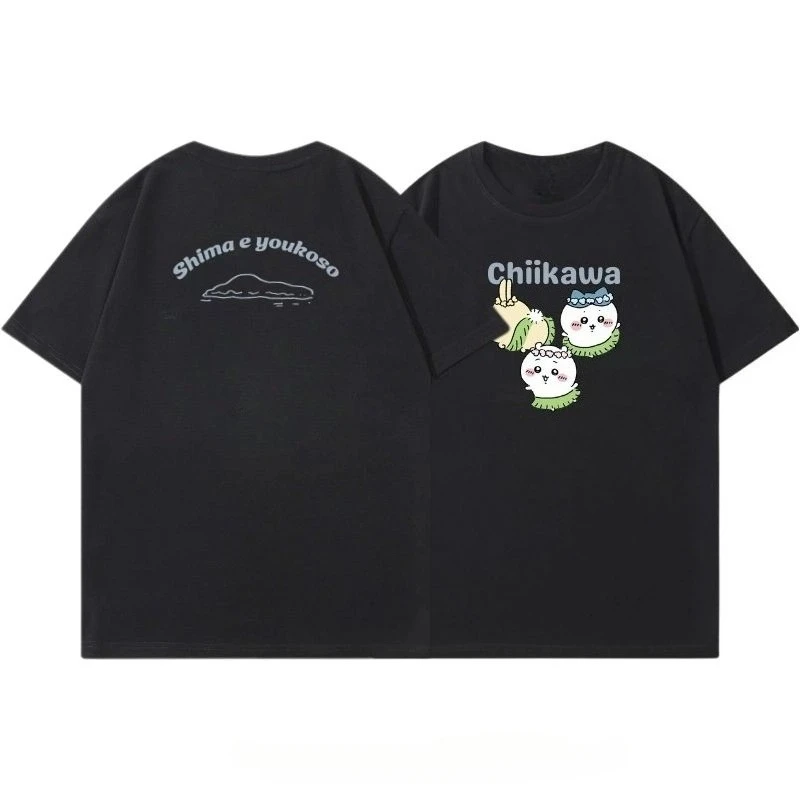Chiikawa Cute Kawaii Anime Starry Tee Men's Women's Black Retro Cool Graphic Art Print Oversized Short Sleeve Streetwear Top