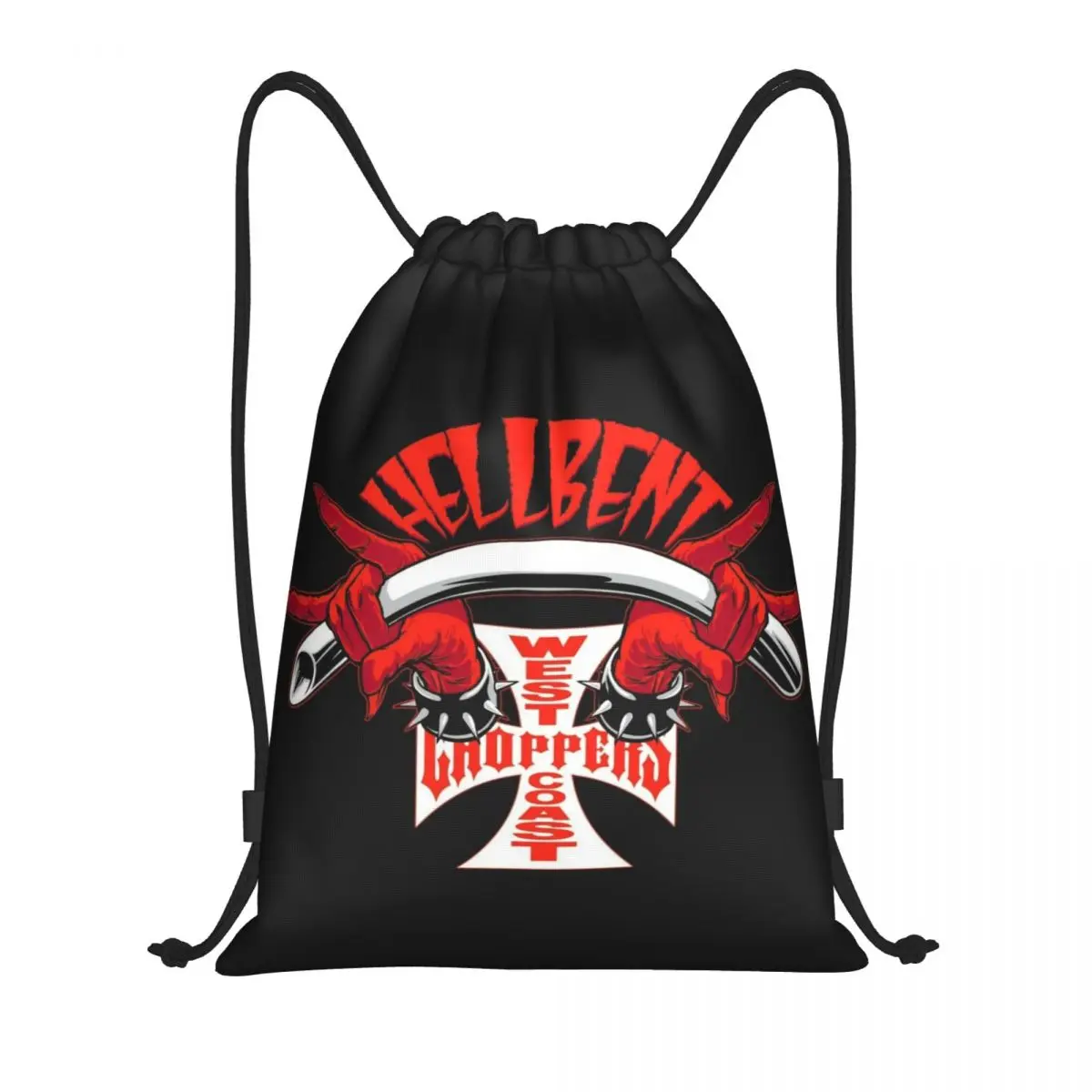 Custom West Coast Iron Motorcycle Cross Choppers Drawstring Backpack Bags   Lightweight Gym Sports Sackpack Sacks for Traveling