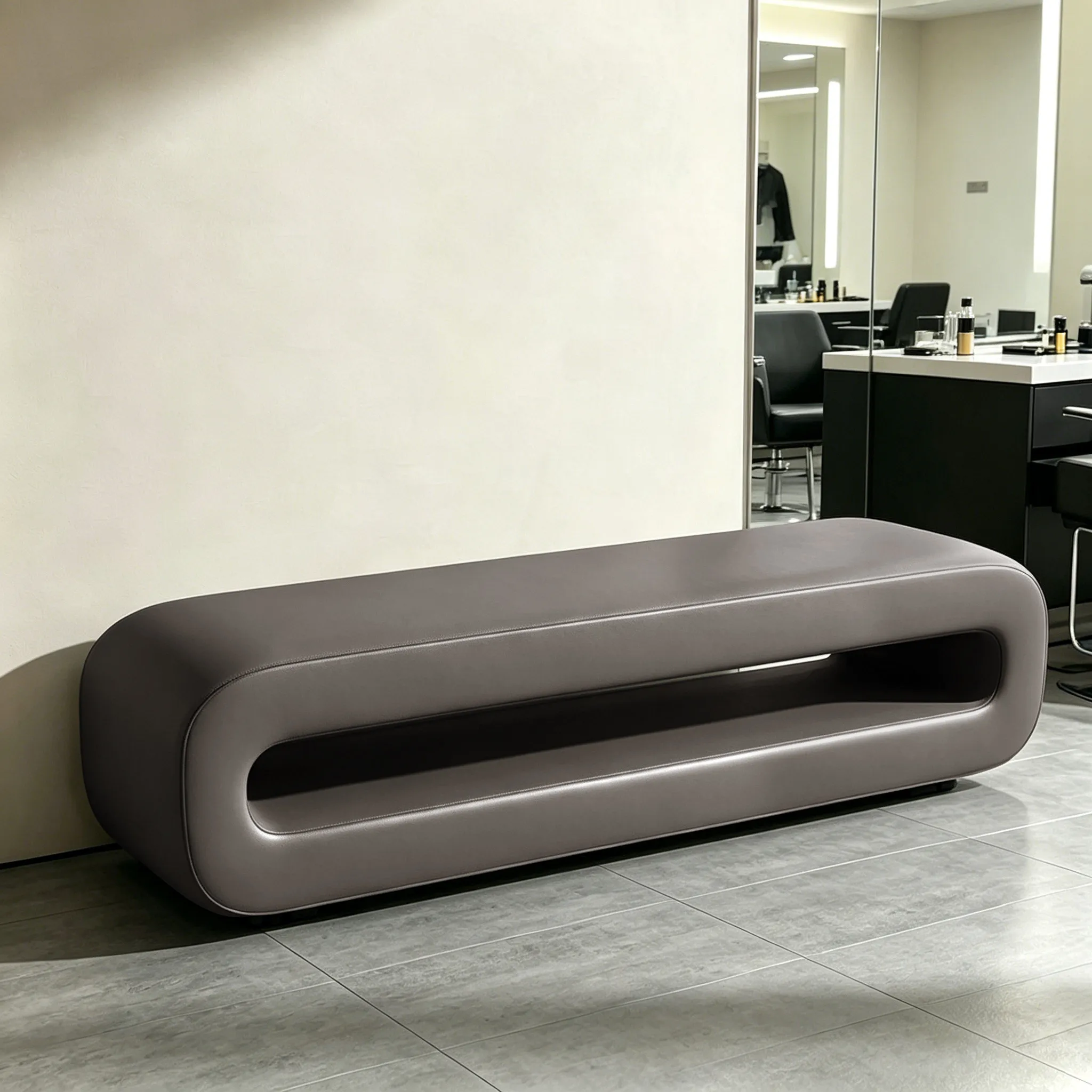 waiting Barber shop sofa, chair, hair salon and nail salon rest area, light luxury leather and soft sponge long bench, hair