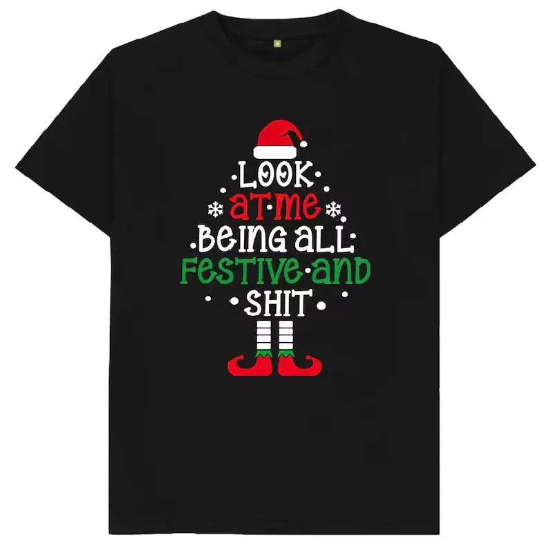 

100% Cotton Crew Neck Christmas T-Shirt - Short Sleeve Fashion Tee Unisex Casual Festive Graphic Print Comfortable Holiday Top