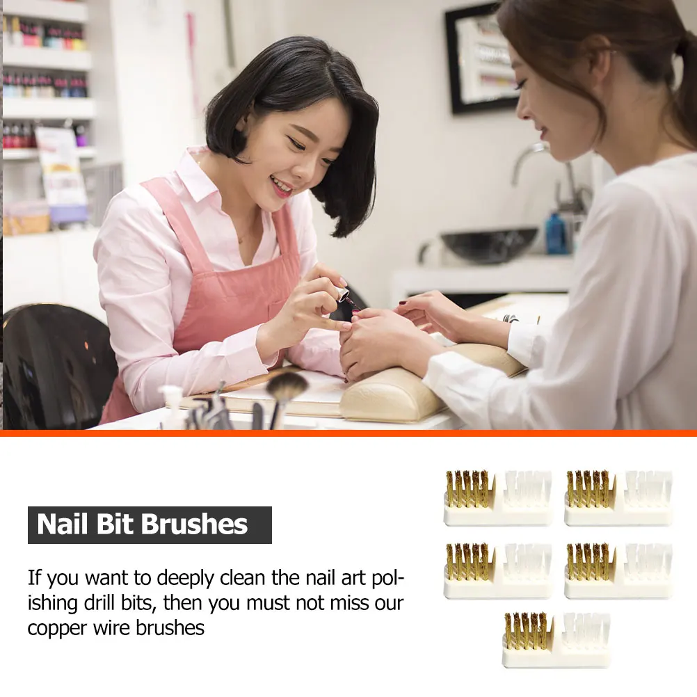 

5pcs Copper Wire Brush Drill Bits Cleaner Art Tool Nail Polishing Bits Supply Deep Cleaning Brush Nail Bit Cleaners