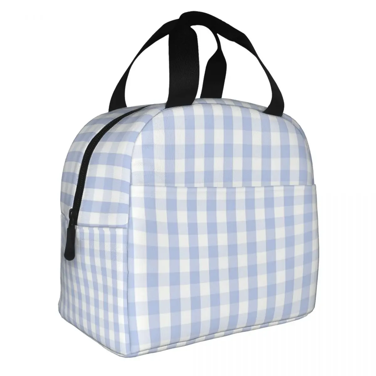 Lunch Bag for Women Kids Blue Gingham Plaid Insulated Cooler Portable Picnic Travel Canvas Lunch Box Bento Pouch