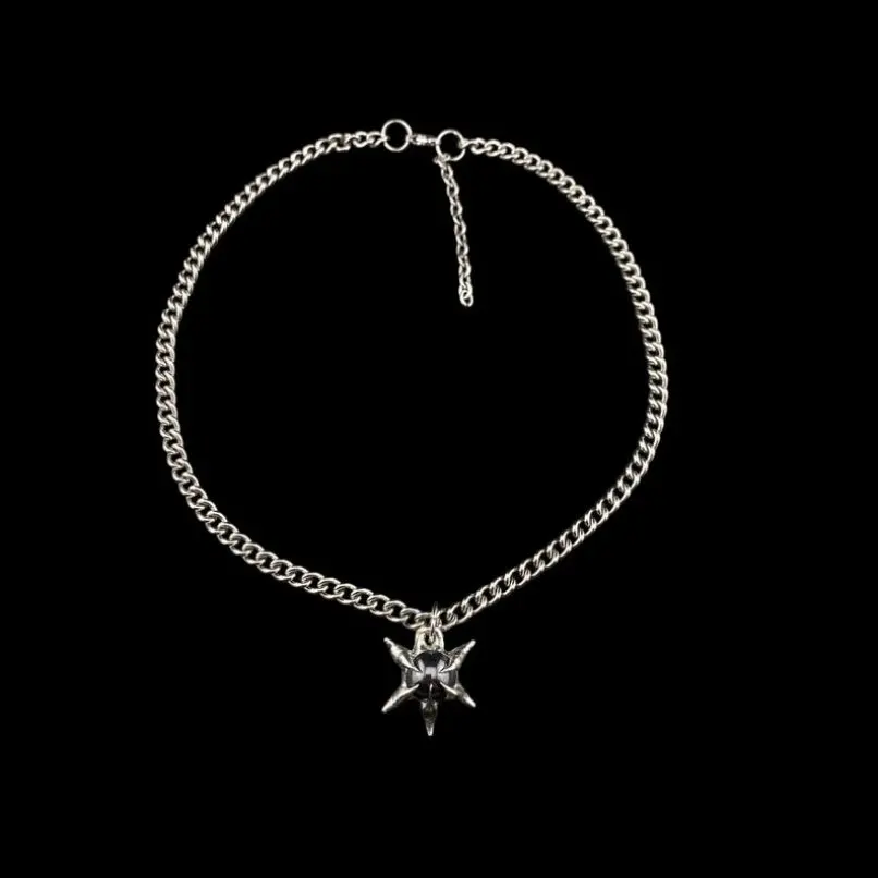 Soldered Stainless Steel Necklace Round Circle Organic Claws Coin Shape Brutalist Y2k Handmade Hematite Jewelry