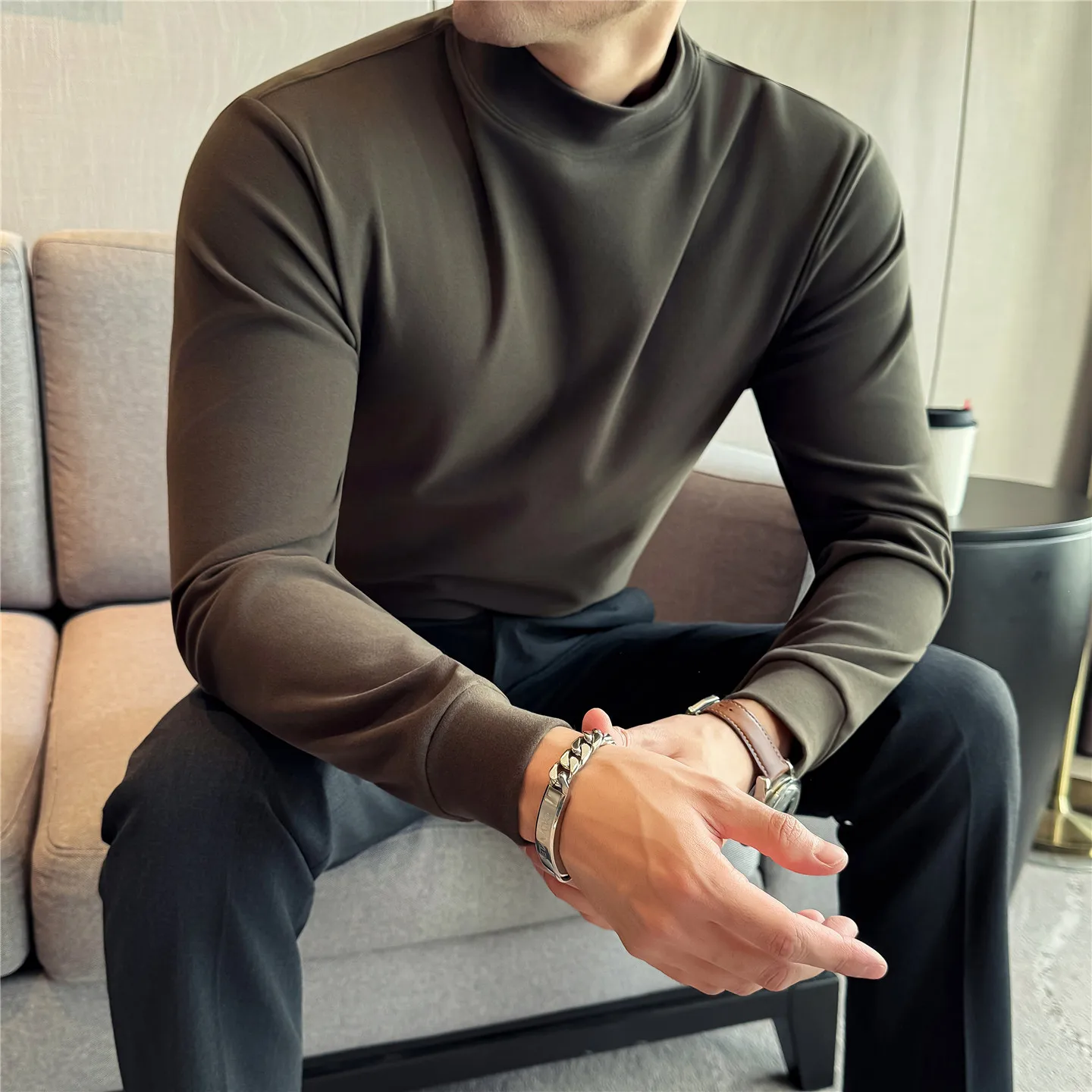 High Quality 7A Antibacterial Anti-static, Black Technology Graphene T-shirt Winter Men Thick Warm Velvet Half High Neck T-shirt
