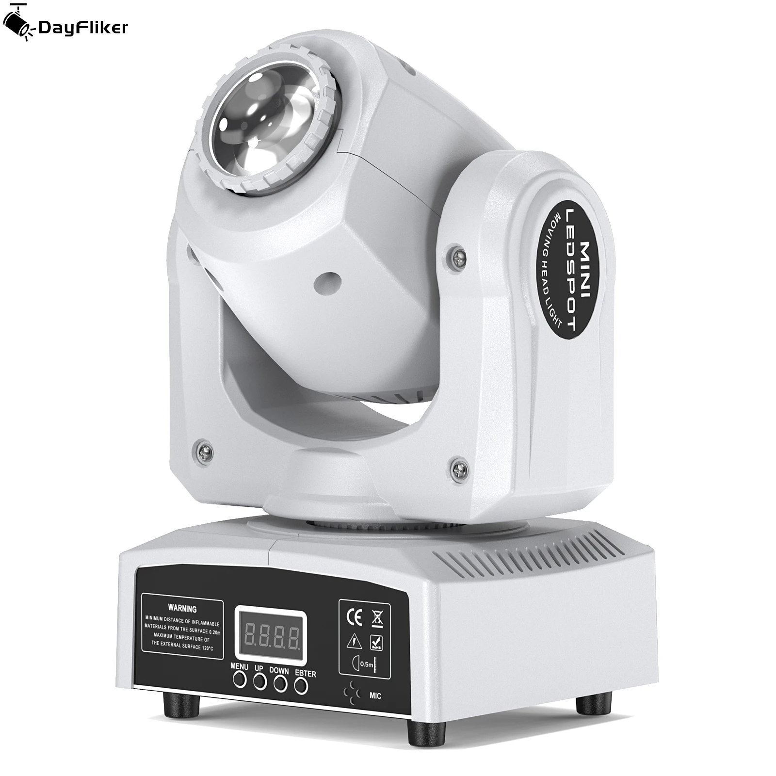 

DayFlicker 120W White Stage RGBW LED Moving Head 8 Colors + 8 Gobos DMX512 Voice Control For Christmas Party DJ Disco Wedding