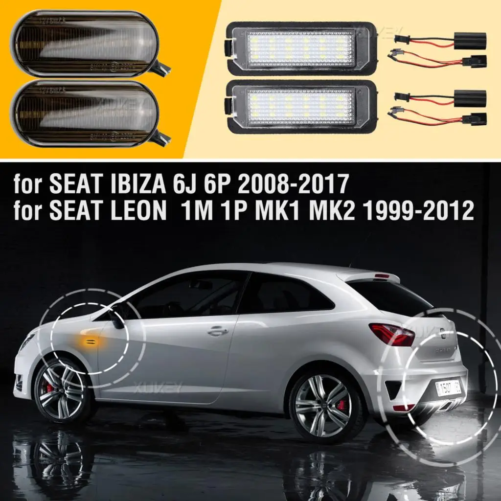 Dynamic Side Marker Light Side Signal Lights Canbus Number Plate Lamp White 6000K for SEAT Ibiza 2008-2017 SEAT Leon 1M 1P MK1 2