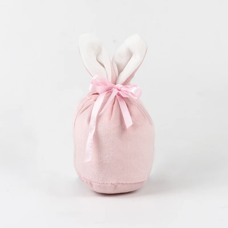 10Pcs/lot Good Quality Wedding Gift Packaging Bags Round Bottom Cosmetic Velvet Pouch With Rabbit Ears Drawstring Bag