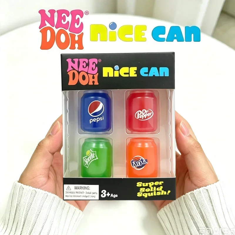 NeeDoh Squeeze Stress Can Mini 4 Pack Set Squishy Fidget Tool Toy Anxiety Focus Nice Ice Cube Soft For Autism ADHD Perfect Gift view 5