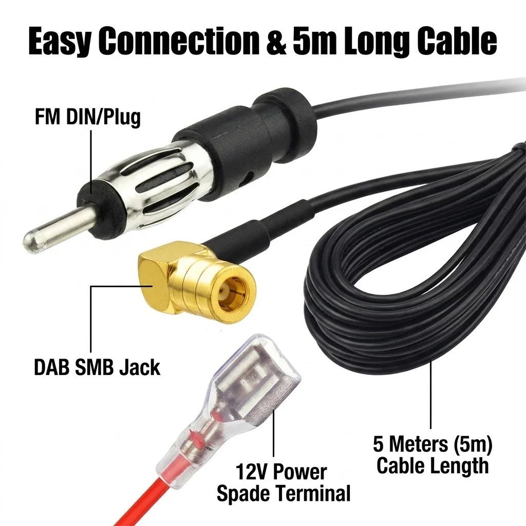 Eightwood Car DAB+FM Radio Antenna Shark Fin Roof Mount Aerial with Amplifier SMB Connector for Blaupunkt  JVC Kenwood Pioneer