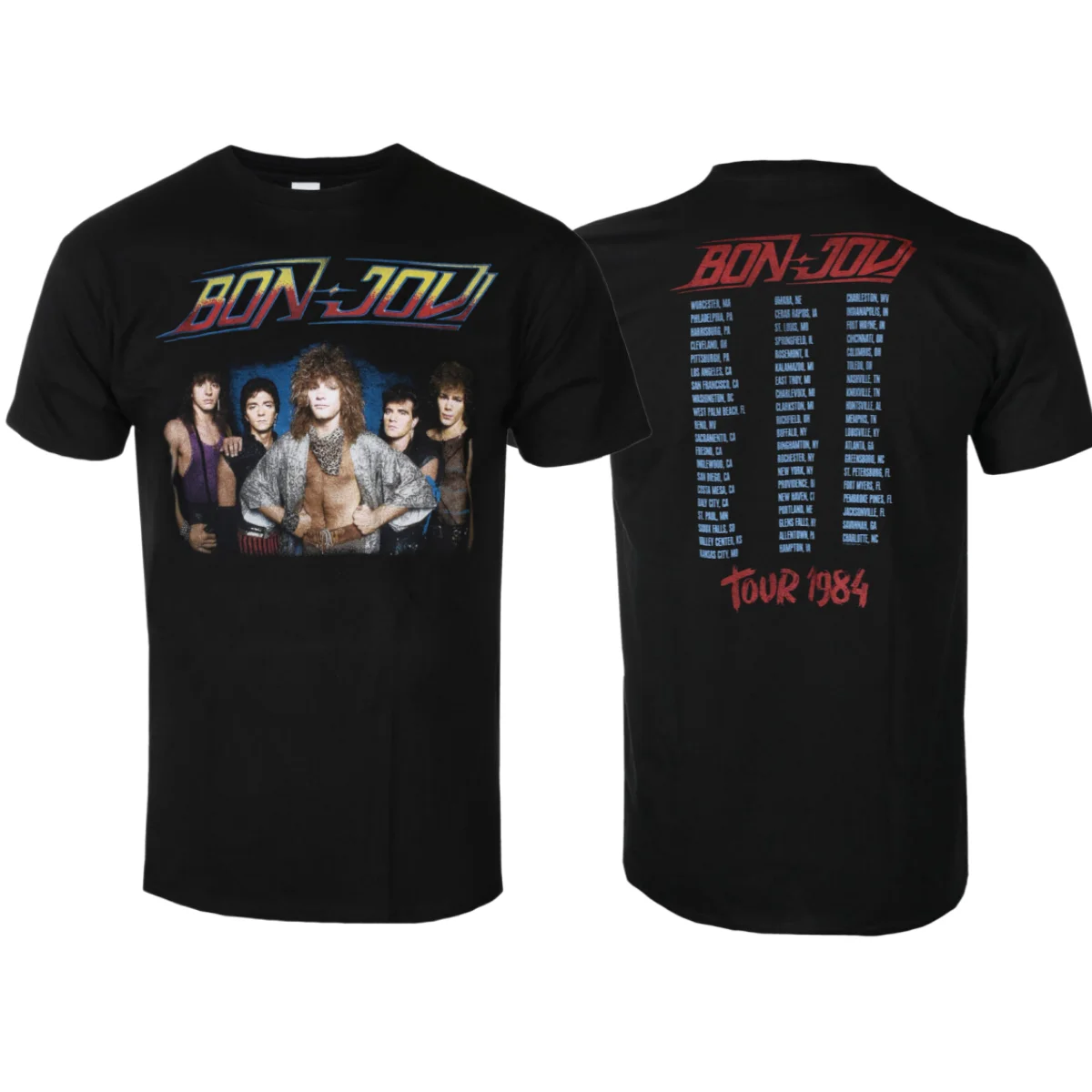 Camiseta Bon Jovi - Tour '84 Unissex 100% Algodão, Camiseta Clássica com Gráfico de Álbum de Hard Rock, Top Streetwear para Fãs de Música Rock