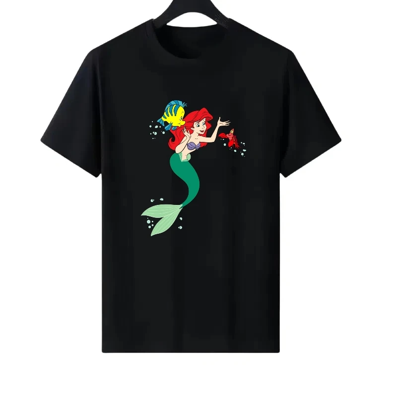 

Disney Mermaid Pattern Woman Round Neck Parent-child Clothing Fashion Kawaii Tops Ladies Cheap Short Sleeves T-Shirt Sweatshirts