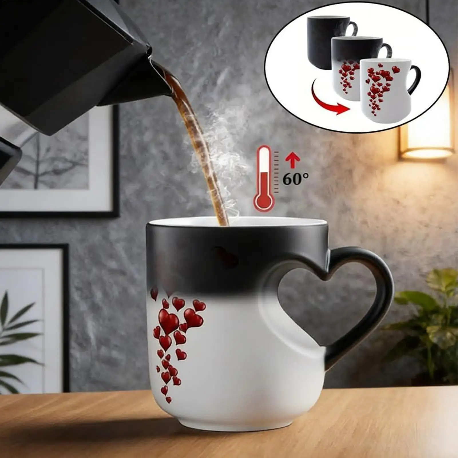 Color Changing Mug 325ml Heart Shape Magic Heat Activated Coffee Cup Novelty Ceramic Drinkware Reveal Surprise Design Gift