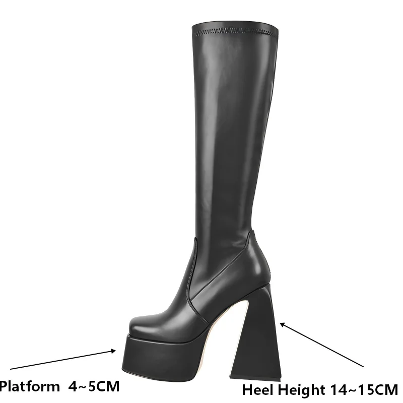 Onlymaker Women Square Toe Platform Side Zipper Knee High Boots Big Size High Heel  Winter Lady Punk Boots
