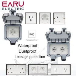 UK US FR DE EU Standard IP66 13A 16A 250V Weatherproof Waterproof Outdoor Wall Power Socket Box Electrical Outlet Charging Pile