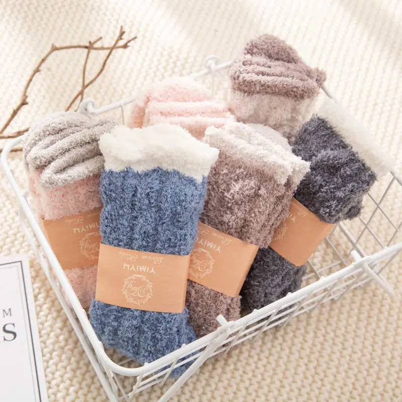 Coral fleece socks for women, fluffy socks for winter, cute thickened sleep socks, warm towel socks, home floor socks view 4