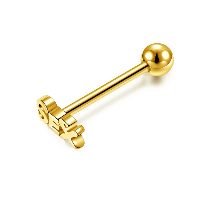 WKOUD 16G Tongue Percing Labret Bar Lip Ring Stainless Steel Sex Blasting Leveraged Tongue Rings Sexy Body Piercing Jewelry