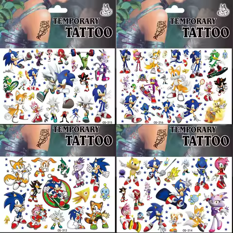 Cartoon Anime Sonic Temporary Tattoo Stickers Children's Body Art Cosplay Party Toys Fun and Cute Children's Reward Gifts