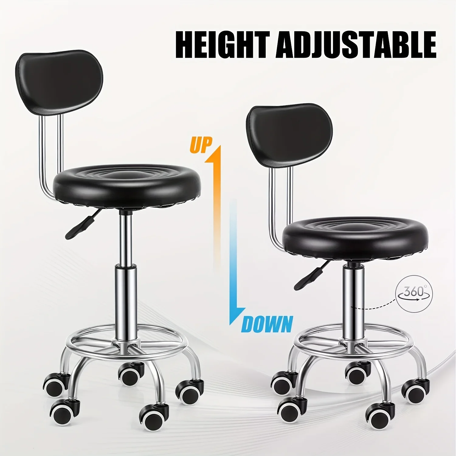 Heavy-Duty 181.44 KG Capacity Bar Stool with Backrest - Hydraulic Height Adjustment, 360° Swivel Base, PU Leather Cushion image 5